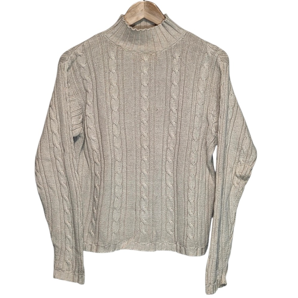 Willow Bay Cream Cable Knit Sweater Mock Neck Preppy Heritage Old Money Womens S